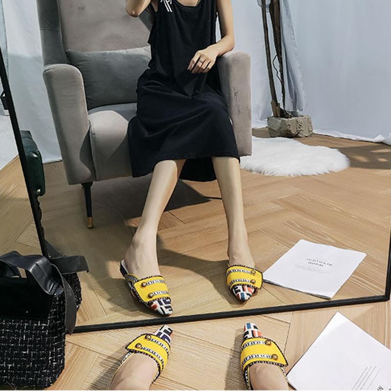 Personality Half Slippers Female Wild Baotou Muller Flat Shoes Lazy Outside Penetration Air Sandals Autumn