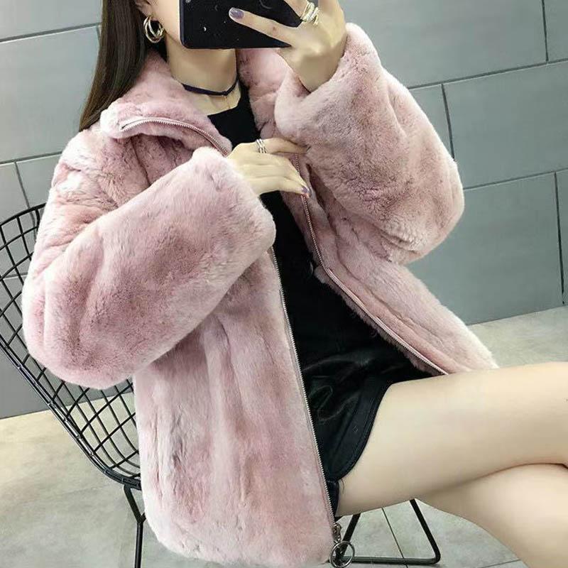 WTEMPO Winter Fur Coat Female Imitation Rabbit Fur Short Loose Plush Thickening Fashion Coat