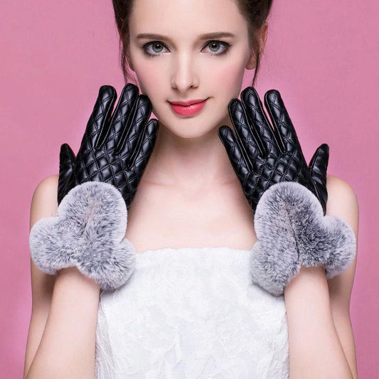 Plush Cotton gloves Windproof gloves Winter Warm gloves Leather gloves Woman Trend fashion gloves