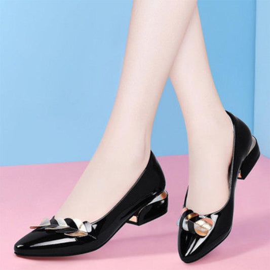 2021 Spring and Autumn Soft Leather Shallow Mouth Single Shoes Women Thick-heeled Soft-soled Mid-heel Non-slip Work Shoes Women's Leather Shoes