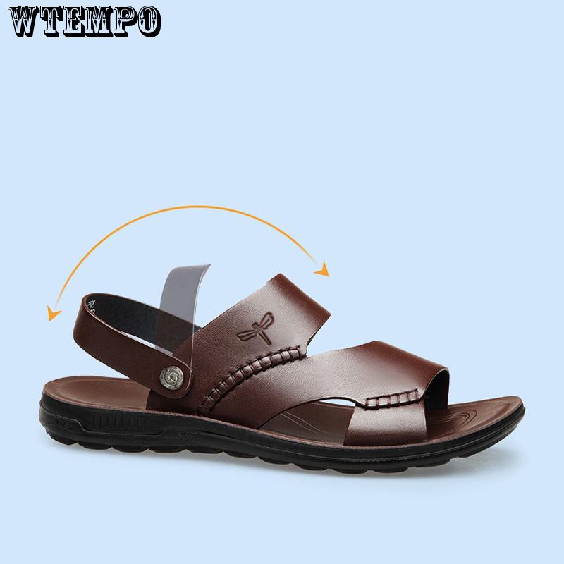 Summer Men Genuine Leather Sandals Beach Casual Sandals Slippers Dual-use Sandals