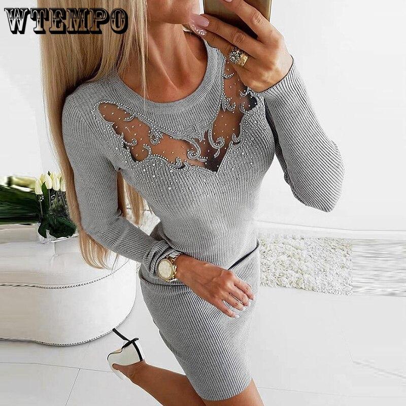 Butterfly Hollow Sexy Bodycon Dress Women Luxury Rhinestone Party Plus Size Dresses Spring Autumn