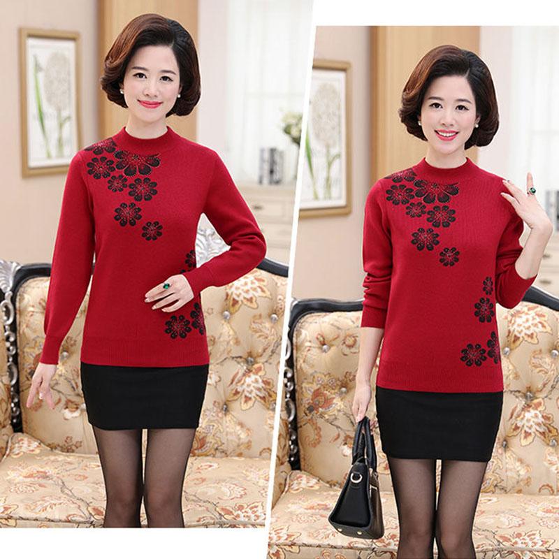 Autumn and Winter Half High Neck Knitted Bottoming Shirt Thick Warm Loose Top Middle-aged Women Plus Size Sweater