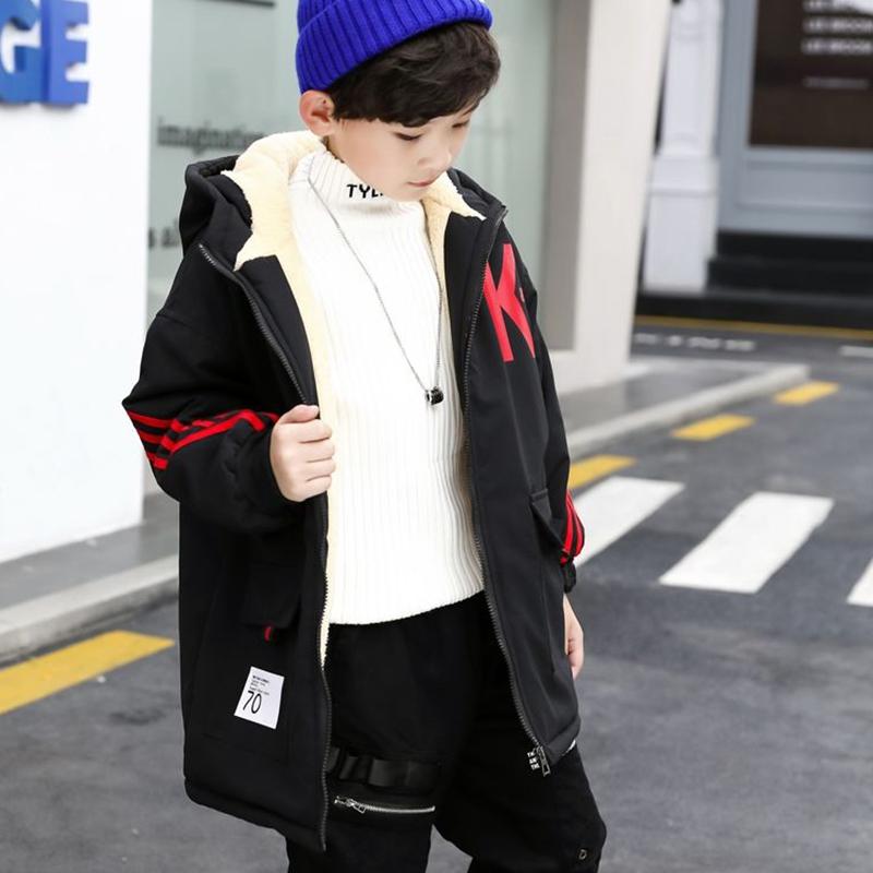 Winter Children's Coat Plus Velvet Thick Coat Hooded Boys Winter Fashion Mid-length Kids Winter Snowsuits