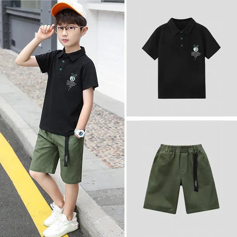 Children's Clothing Boys and Children's Summer Suits POLO Shirts New Handsome Big Boys Short-sleeved Two-piece Suit