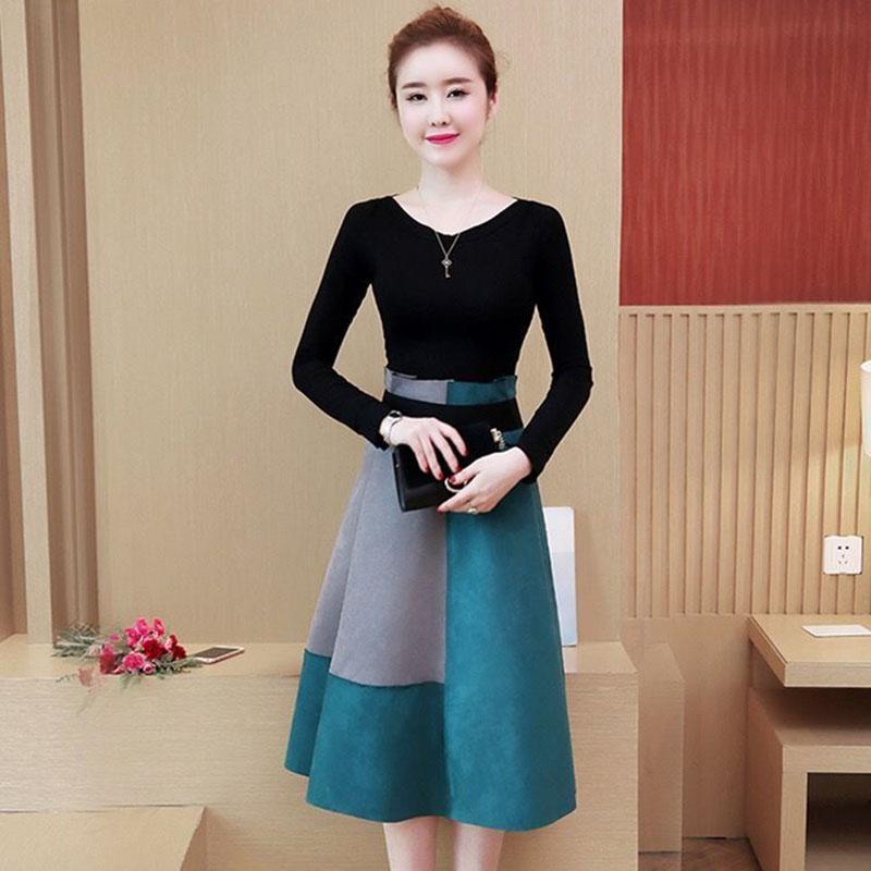 Spring Fashion Slim Slimming One-shoulder Long-sleeved Shirt Suede Skirt Fashionable Two-piece Suit