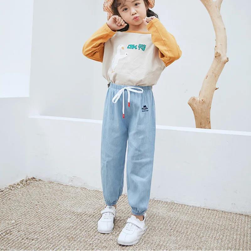 Boys and Girls Same Style Tencel Jeans, Big Children's Casual Pants, Nine-point Pants, Children's Mosquito Pants, Thin Section