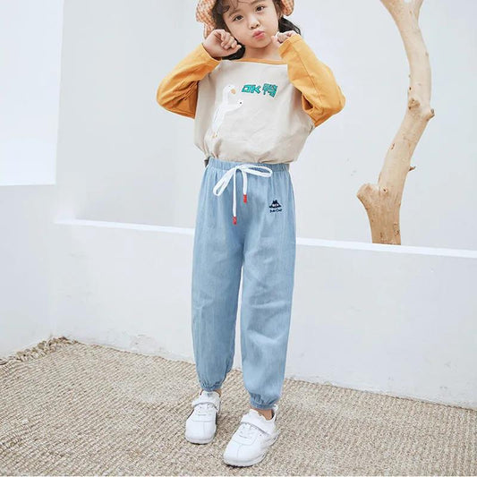 Boys and Girls Same Style Tencel Jeans, Big Children's Casual Pants, Nine-point Pants, Children's Mosquito Pants, Thin Section