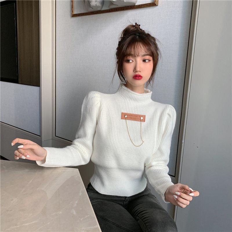 Turtleneck Sweater Women White Long Sleeve Slim Cropped Tops Autumn Winter Fashion Casual High Neck Knitted Jumper Pink Knitwear Basic Top Clothes