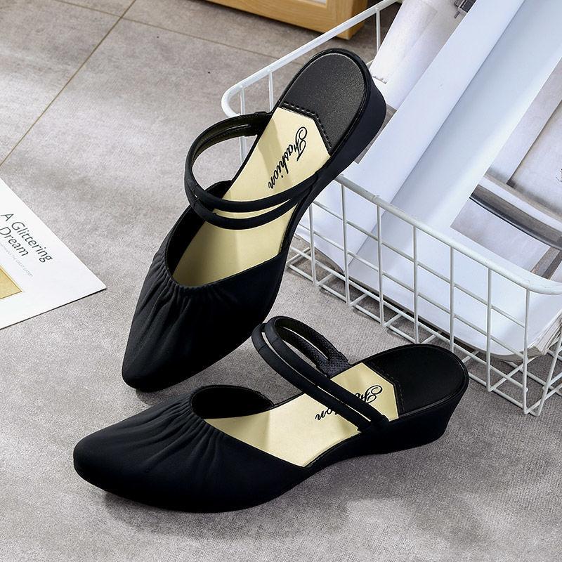 Sandals Women's Two Wear Summer Beach Single Shoes Thick Heel Mid-heel Baotou Increased Non-slip Pointed Sandals Ladies Sandals