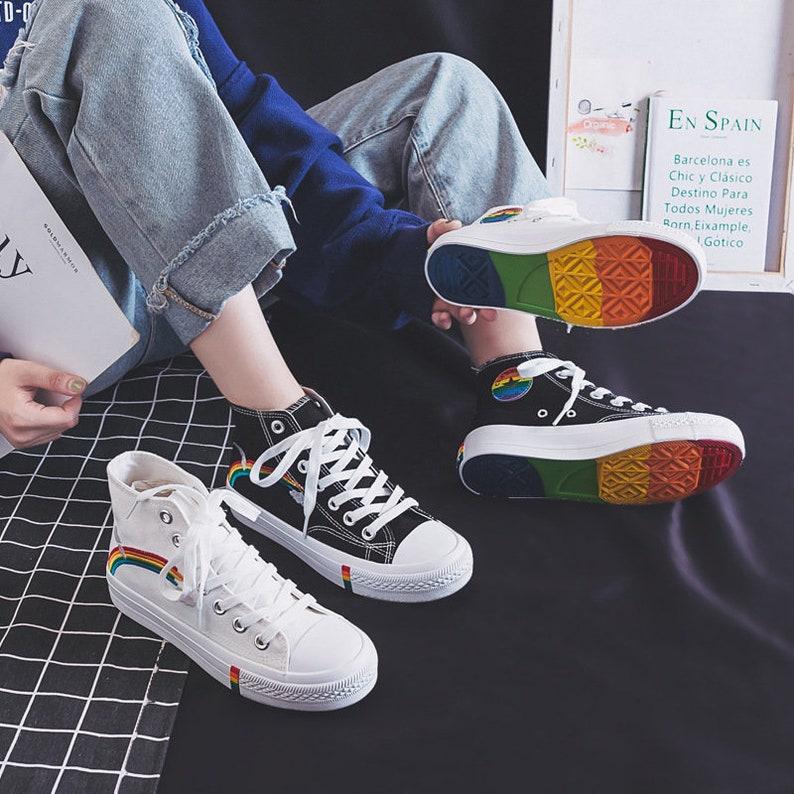 Rainbow Gay Pride Shoes - LGBTQA Pride Sneakers - Women High Top Sneakers - Vulcanized Shoes - Equality Canvas Shoes - Canvas Hightop Shoes