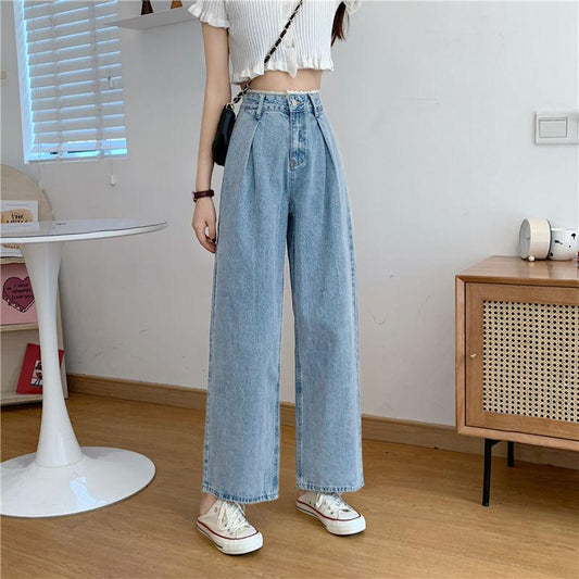 WTEMPO Women's Jeans Loose Lace Waist  Wide Leg Straight  Denim Big Pocket Trousers Club Casual Party Dates Vocation Street Wear