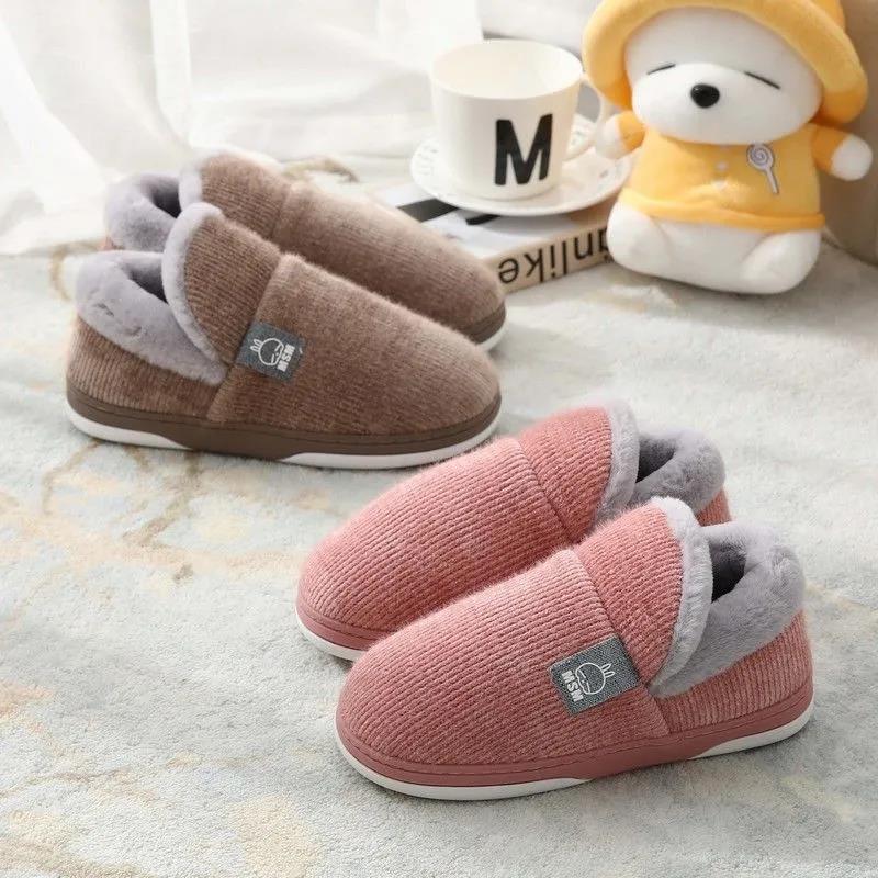 Bag Heel Cotton Shoes with Rabbit Ears TPR Two-tone Bottom Plush Slippers