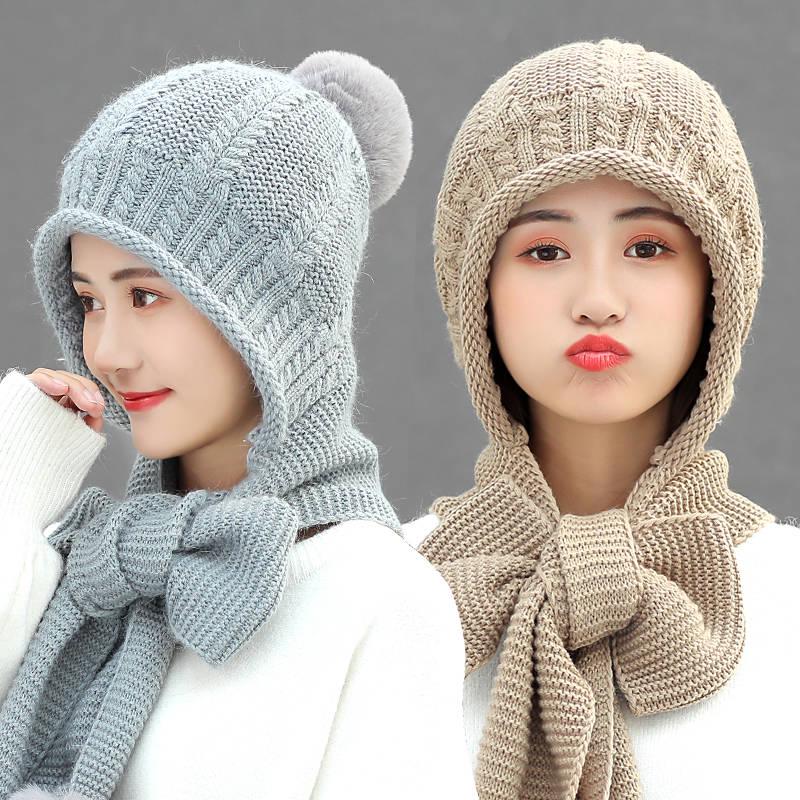 Wool Hat Female Winter All-match Scarf Cap Winter Cute Ear Protection Thick Warm Knitted Hat