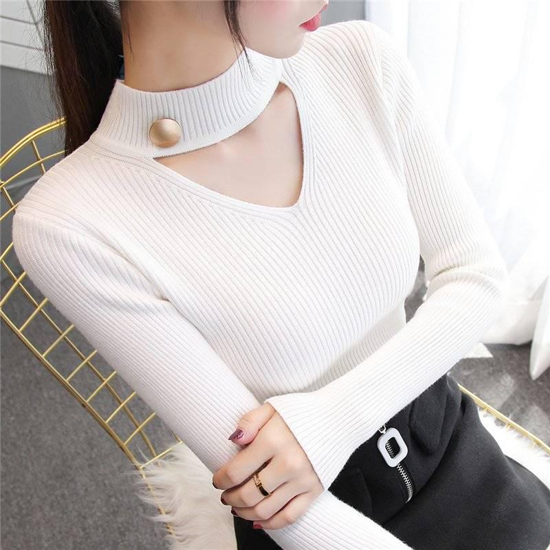 V-Neck Winter Pullover and Sweater Women Knitted Long Sleeves Sweater Thick Warm Femme Jumper