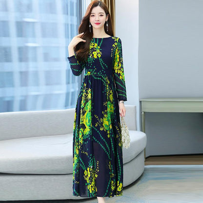 Women's Spring Summer Printed Long Sleeve Dress Autumn Loose Plus Size Casual Long Floral A-line Dress