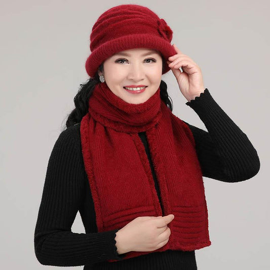 Winter Mother's Woolen Hat Plus Velvet Thick Knitted Grandma Hat Female Middle-aged and Elderly Rabbit Fur Old Lady Warm Hat