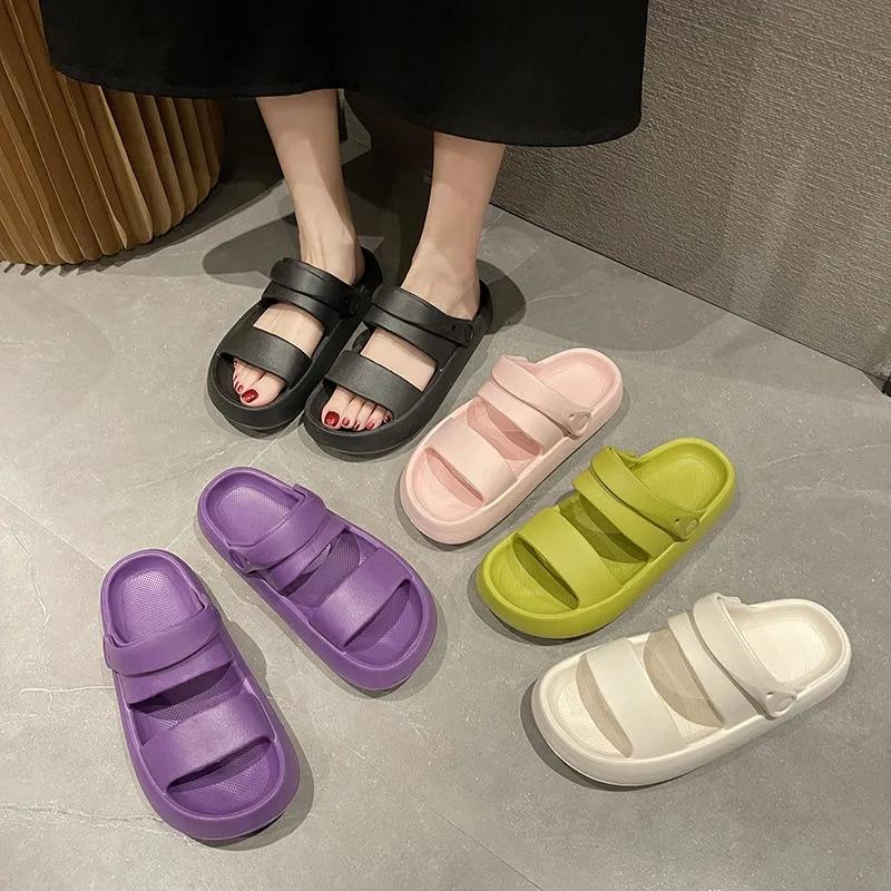 Slippery Slippers Ladies Summer Outside Wear Sandals Home Bathroom Bath Non-slip Sponge Cake Bottom Sandals and Slippers Outdoor Beach Shoes