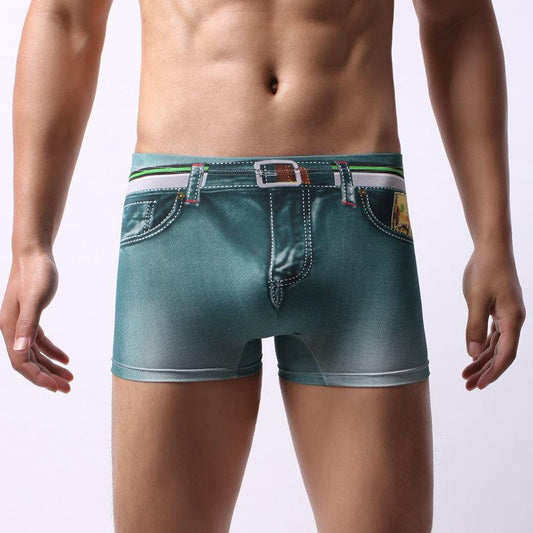 Men's Underwear Fashion Printing Boxer Shorts Stretch Denim Imitation 3D Stereo Underwear