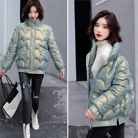 Disposable Bright Face Down Padded Jacket Women Short Korean Style Cotton Coat Warm Stand-collar Down Jacket