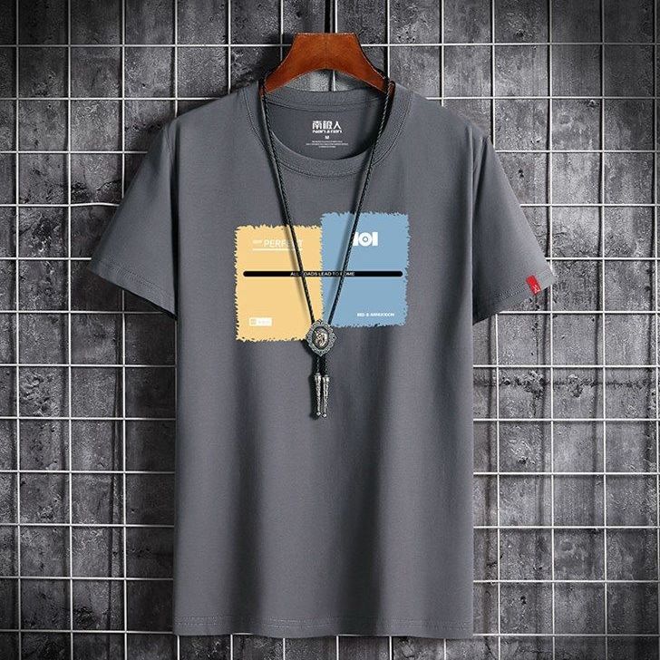 Men's Short-sleeved T-shirt Summer Simple and Versatile T-shirt Summer Student Trend Loose Top