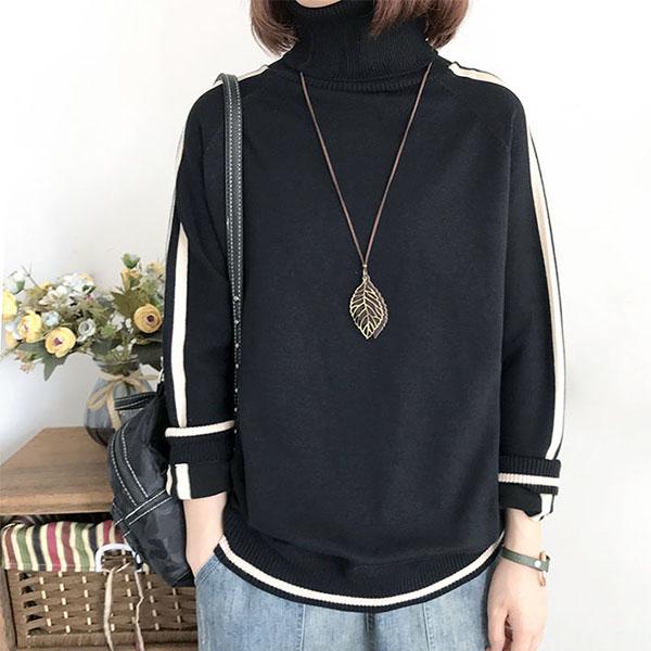 Turtleneck Sweater Women Loose Mid-length Pullover Large Size Color-blocking Sweater Autumn and Winter Long-sleeved Sweater