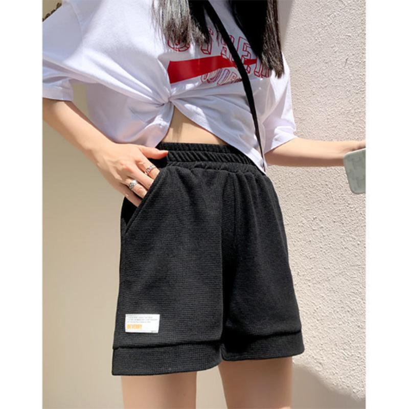 Waffle Sports Shorts Women's Summer Thin Loose High Waist Casual Sports Thin Wide Leg Pants