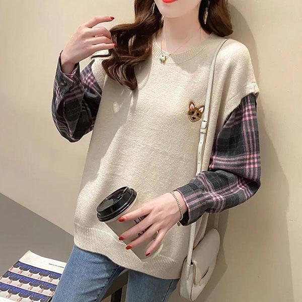 Women's Spring and Autumn Large Size Sweater Loose Versatile Pullover Sweater Long Sleeve Casual Knitted Tops