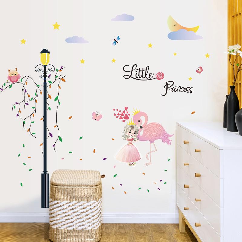 Room Decoration Self-adhesive Paper Girl Heart Flamingo Street Lamp Wall Stickers