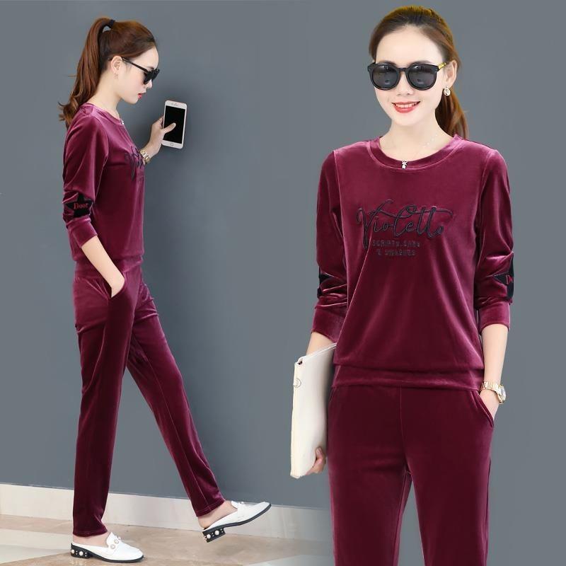 Women's 2pcs Set Wild Long-sleeved Casual Sweatshirt Set Large Size Spring and Autumn