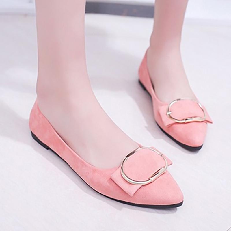 Korean Style Spring Pointed Toe Shoes All-match Square Buckle Women's Shoes Flat Heel Flat Shallow Mouth Comfortable Casual Large Size Women's Shoes