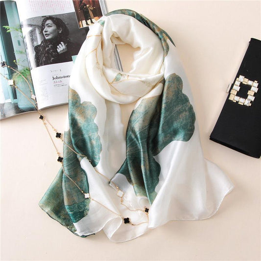 Flower Wrap Shawl Silk Imitation Satin Women Elegant Scarf  All-match Headscarf Sunscreen Gauze Shawl