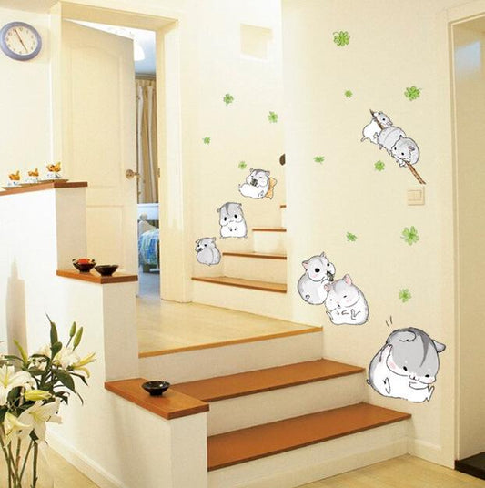 Cute little hamster children's room PVC removable fun wall stickers funny animal wallpaper