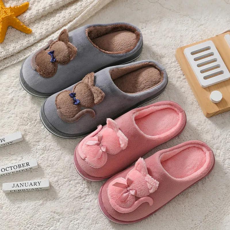 Couples Slippers Cute Cat Women Winter Warm Slippers Home Indoor Non Slip Slide Men Slippers