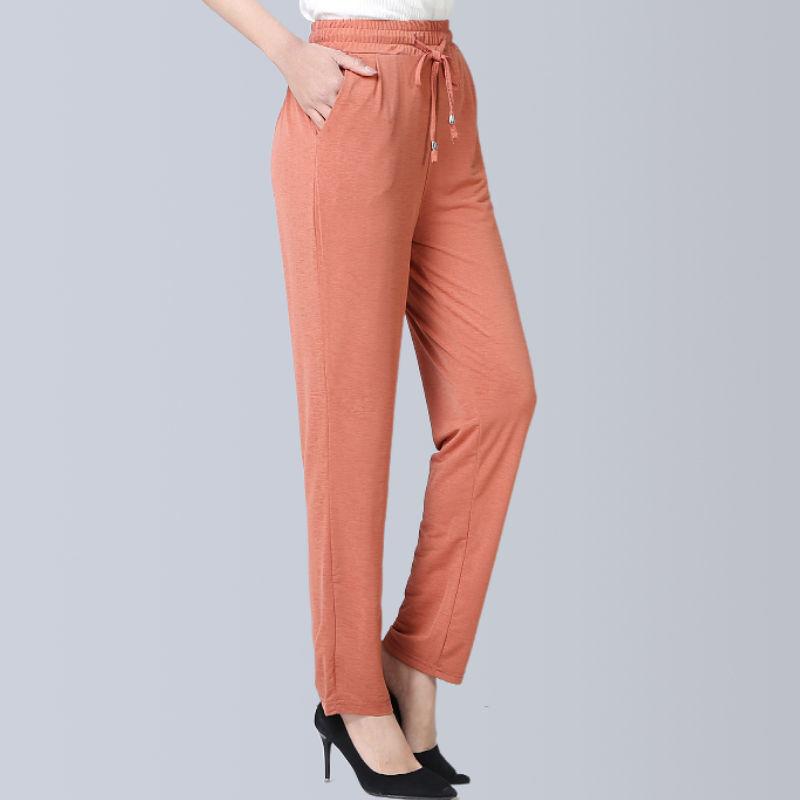 Mom's Casual Pants High Waist Straight Stretch Pants Drape Elastic Waist Pants Loose Summer Thin Middle-aged and Elderly Thin Pants