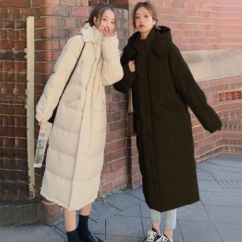 Women's Over-the-knee Long Large Size Loose and Thick Thin Cotton-padded Jacket Women's Hooded Stand-up Collar Padded Jacket Winter Warm Jacket