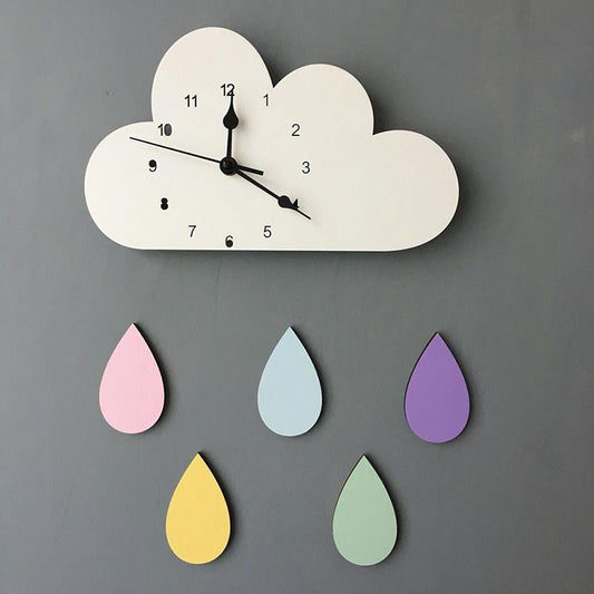 Nordic Home Cloud Rainbow Raindrop Clock Cartoon Children Mute Clock Wall Decoration