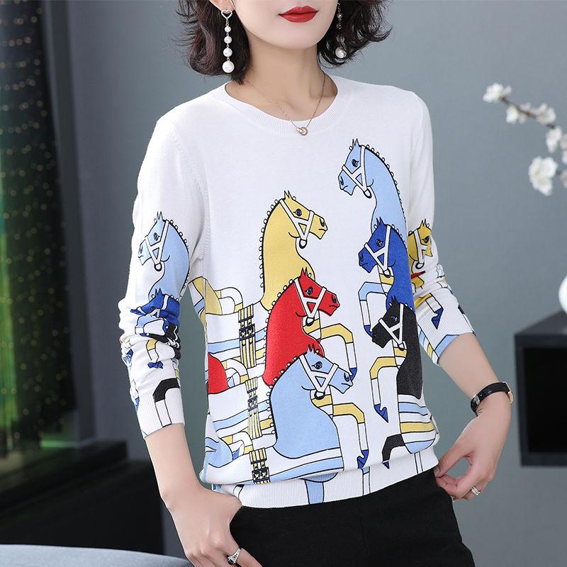 Autumn Winter Plus Size Printed Sweater Women's High-end Cashmere Sweater Fashion Pullover Jumper Bottoming or Outwear