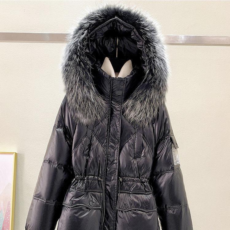 Female Winter Thickened Mid-length Hooded Down Padded Coat Women's Large Size Loose Shiny Wash-free Padded Jacket