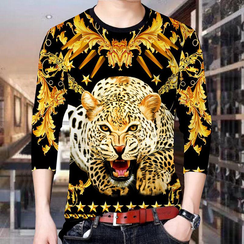 Men's long-sleeved T-shirt 3D printed casual T-shirt men's loose large size long-sleeved T-shirt