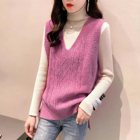 Sweater Vest Women's Autumn and Winter Loose Retro V-neck Sleeveless Knitted