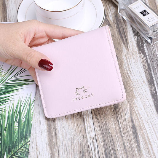 Small Wallet Female Short-style Two-fold Wallet Mini Folding Card Bag Simple Lady's Buckle Wallet