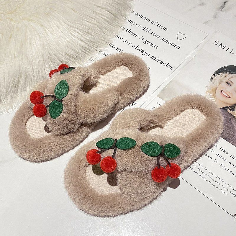 Autumn and Winter Women's Cotton Slippers Plush Slippers Fashionable Outside Wear All-match Flat-soled Flat Shoes