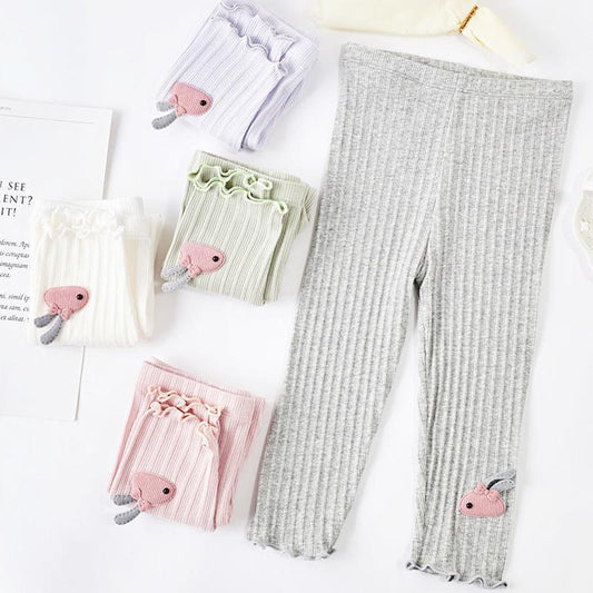 Children's Pants Summer Girls Leggings Spring and Autumn Thin Bow Cartoon Solid Color Rabbit Capris for Girls