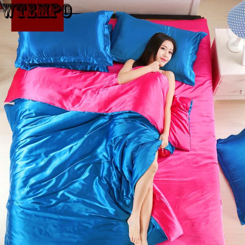 Four-piece Set of Wed Bed Set Pillowcase Couvre Lit Luxury Wrinkle Home Ptian Cotton Satin