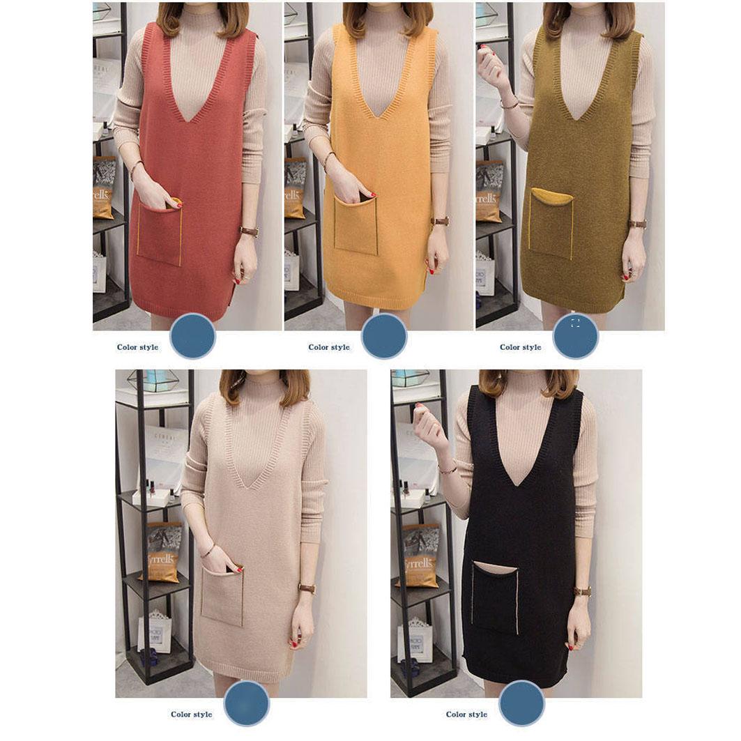 Winter Clothing WOMEN'S Knitted Vest Dress Over-the-Knee Sweater Long Skirts Fashion Dress