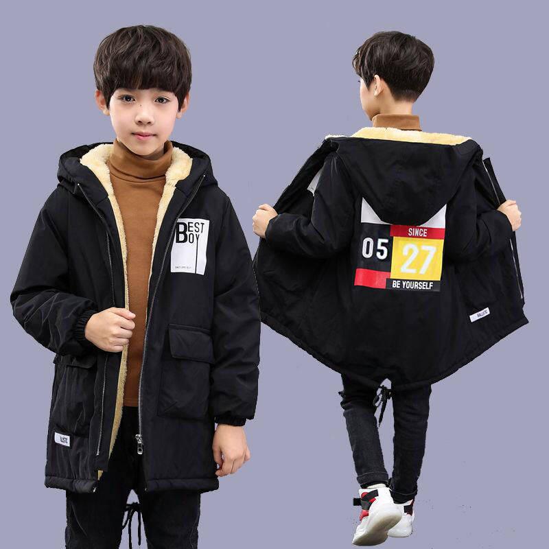 Children's Clothing Children's Fleece Coat Winter Letter Print Warm Jacket Boys Cotton Hooded Jacket