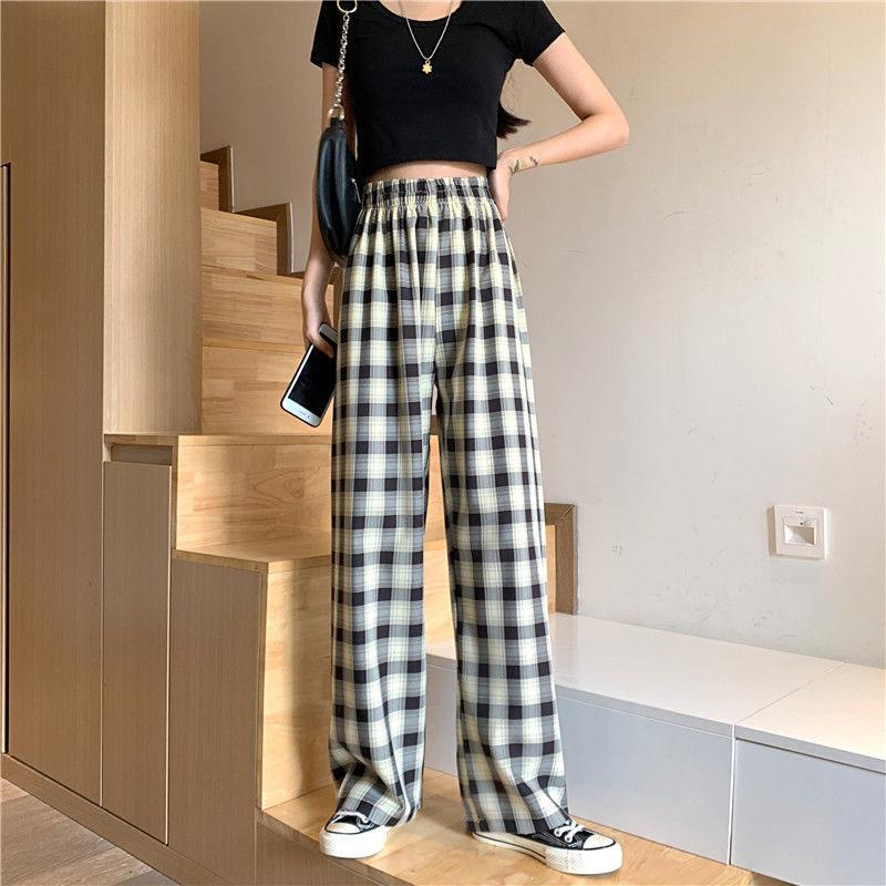 Plaid Loose Straight Leg Mopping Wide-leg Pants Autumn and Winter New Korean Student High Waist Casual Trousers Women