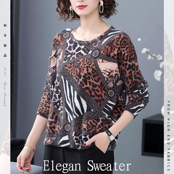 Autumn Winter Leopard Print Cashmere Sweaters Women Artificial Mink Wool Sweaters Fashionable Loose Warmth Jumper Outwear