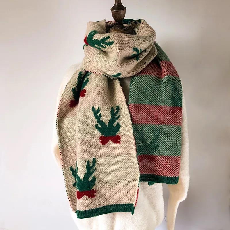 Christmas Gift Elk Scarf Winter Korean Version of Wild Red Double-sided Wool Scarf Shawl